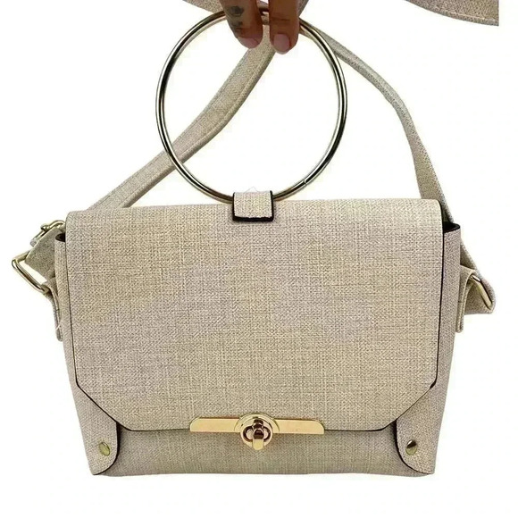 Unbranded Handbags - Beige Shoulder Bag Gold Round Handle Crossbody Purse - Handbag Gold Hardware